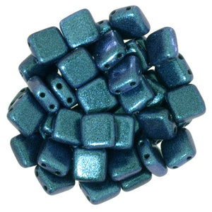 6mm Square Glass Czech Two Hole Tile Bead, Polychrome Indigo Orchid, 25 pieces