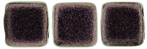 6mm Square Glass Czech Two Hole Tile Bead, Polychrome Pink Olive, 25 pieces