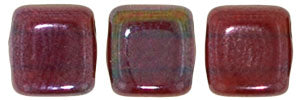 6mm Square Glass Czech Two Hole Tile Bead, Siam Ruby Vega, 25 pieces