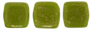 6mm Square Glass Czech Two Hole Tile Bead, Gold Marbled Opaque Olive, 25 pieces