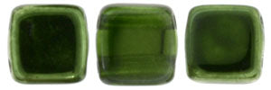 6mm Square Glass Czech Two Hole Tile Bead, Mirror Fern Green, 25 pieces