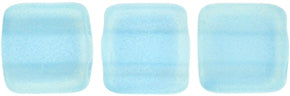 6mm Square Glass Czech Two Hole Tile Bead, Sueded Gold Aquamarine, 25 pieces
