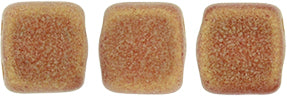 6mm Square Glass Czech Two Hole Tile Bead, Sueded Gold Ruby, 25 pieces