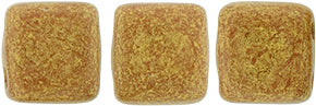 6mm Square Glass Czech Two Hole Tile Bead, Pacifica Macadamia, 25 pieces