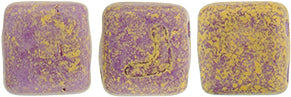 6mm Square Glass Czech Two Hole Tile Bead, Pacifica Fig, 25 pieces
