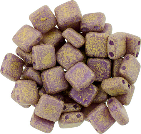 6mm Square Glass Czech Two Hole Tile Bead, Pacifica Fig, 25 pieces