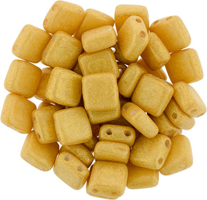 6mm Square Glass Czech Two Hole Tile Bead, Pacifica Ginger, 25 pieces