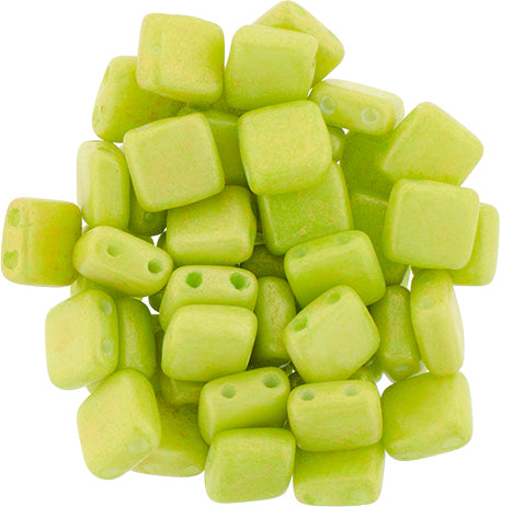 6mm Square Glass Czech Two Hole Tile Bead, Pacifica Honeydew, 25 pieces