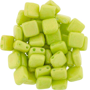 6mm Square Glass Czech Two Hole Tile Bead, Pacifica Honeydew, 25 pieces