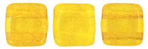 6mm Square Glass Czech Two Hole Tile Bead, Lemon Stardust, 25 pieces