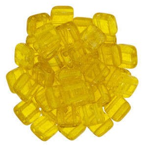 6mm Square Glass Czech Two Hole Tile Bead, Lemon Stardust, 25 pieces