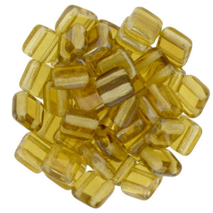 6mm Square Glass Czech Two Hole Tile Bead, Twilight Topaz, 25 pieces