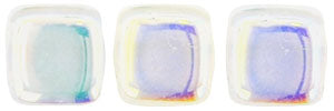 6mm Square Glass Czech Two Hole Tile Bead, Crystal Double Sided AB, 25 pieces