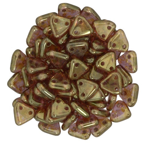 CzechMates Two Hole Triangle, Luster Rose/Gold Topaz, 8 grams