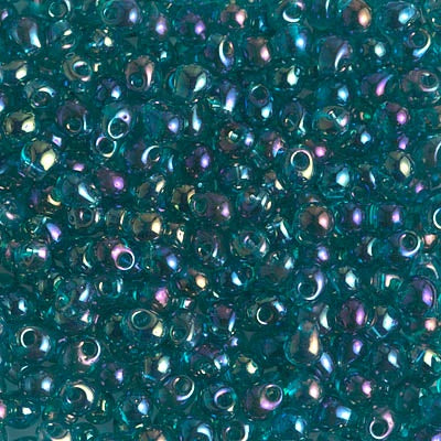 Miyuki 3.4mm Drop Bead, Transparent Teal AB, #2458, 5 grams
