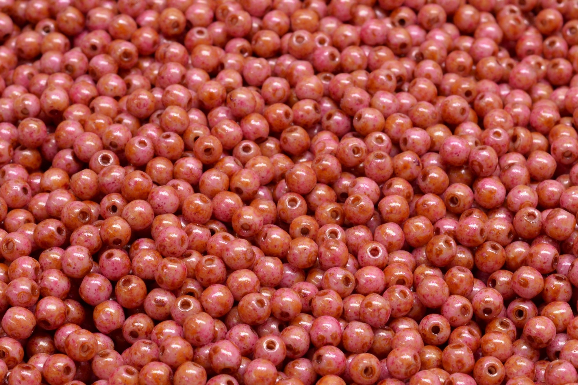 3mm Czech Round Druk Bead, Opaque Rose Spotted, 50 pieces