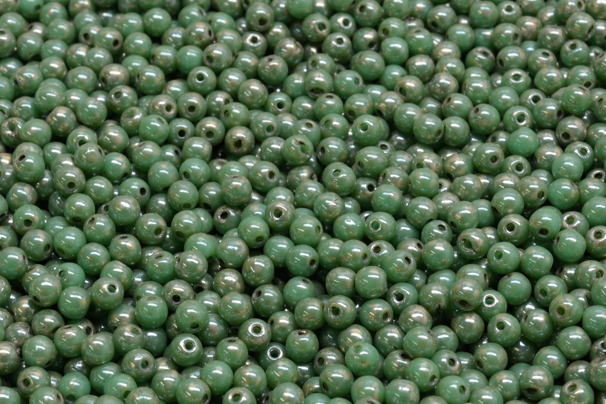 3mm Czech Round Druk Bead, Opaque Green Turquoise Picasso, 50 pieces