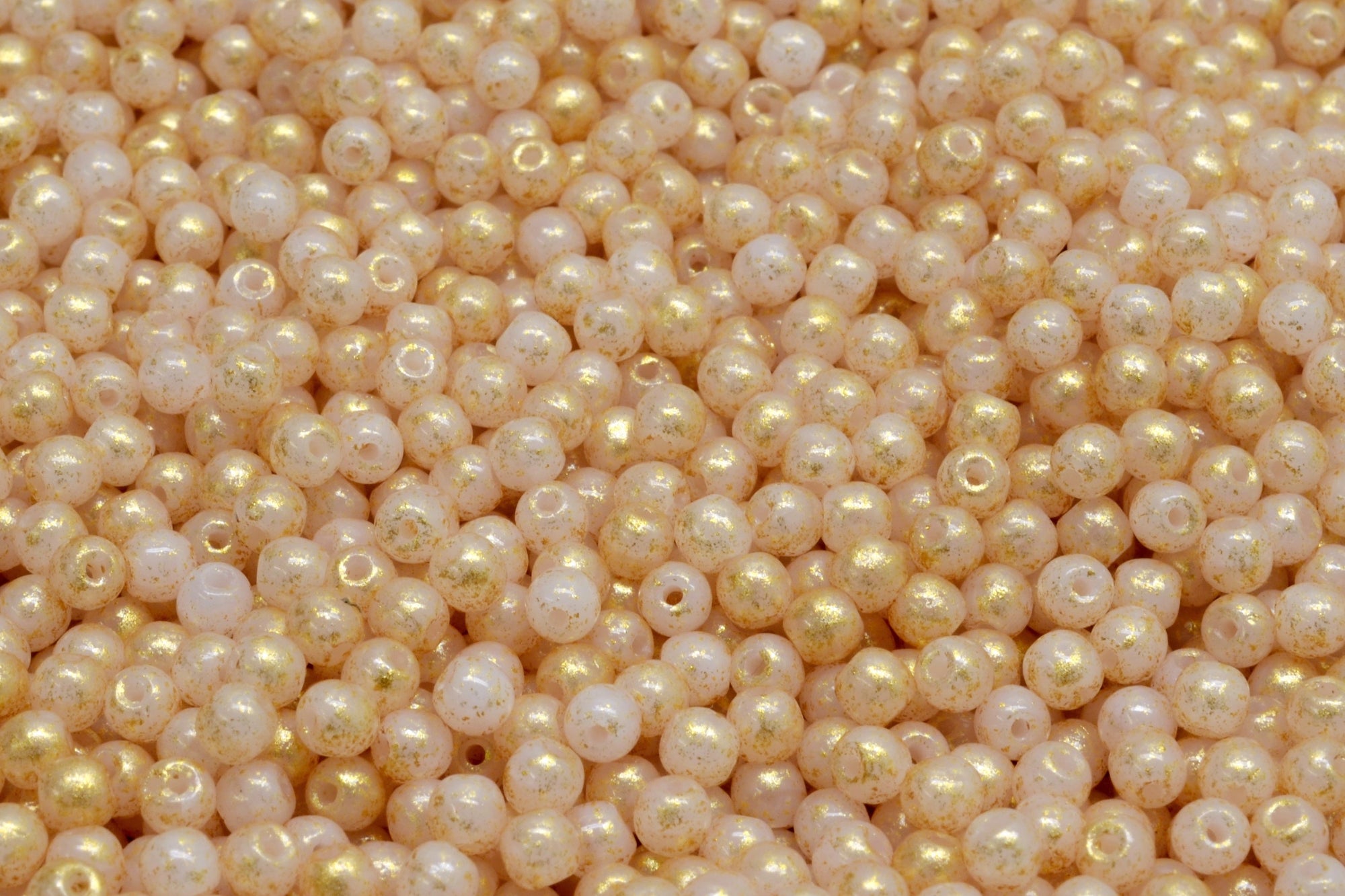 3mm Czech Round Druk Bead, Opal Pink Gold Splash, 50 pieces