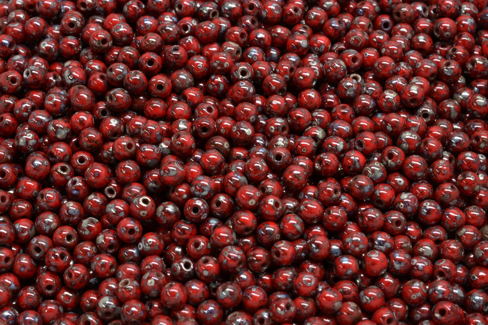 3mm Czech Round Druk Bead, Red Picasso, 50 pieces