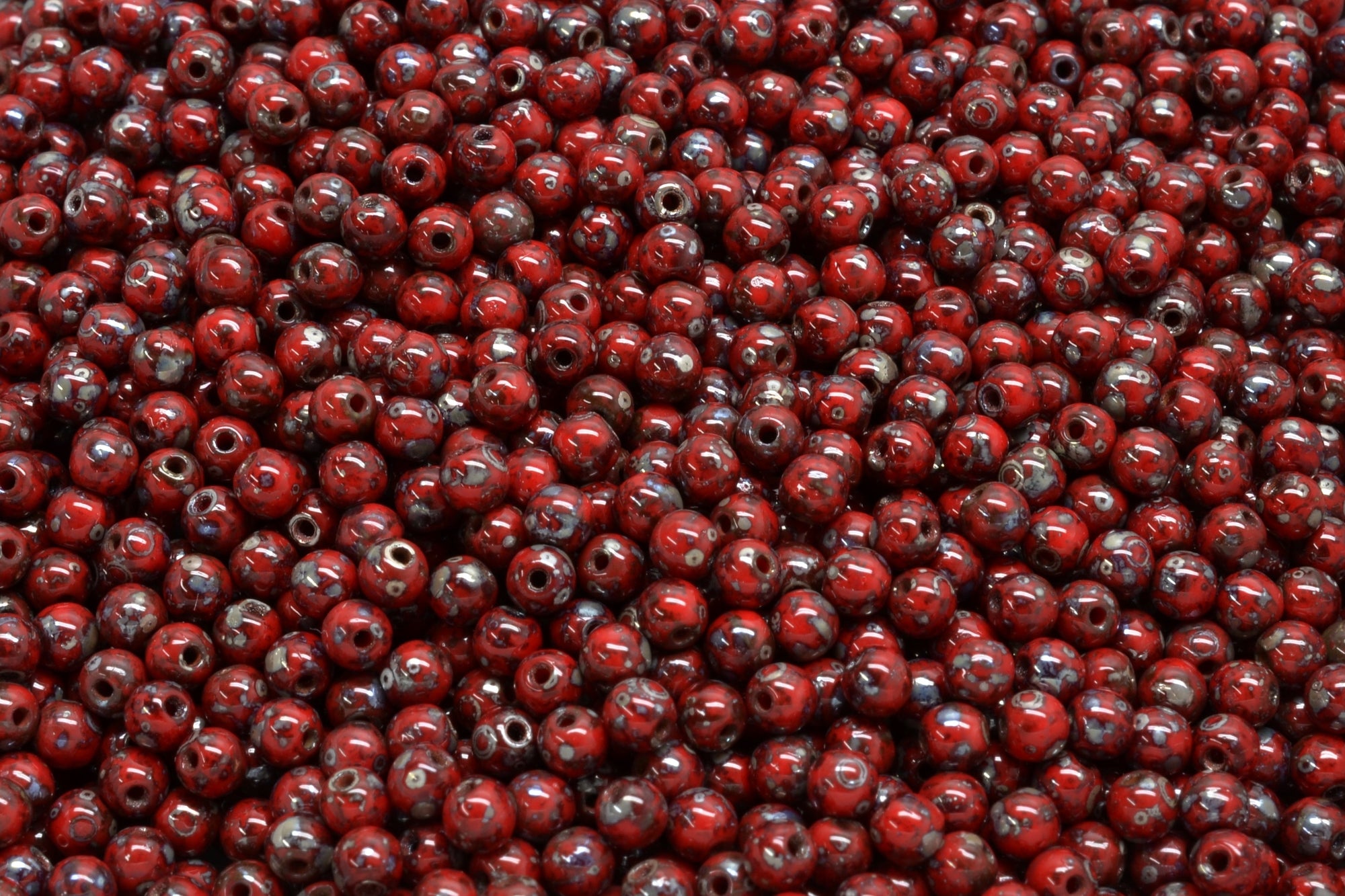 3mm Czech Round Druk Bead, Red Picasso, 50 pieces