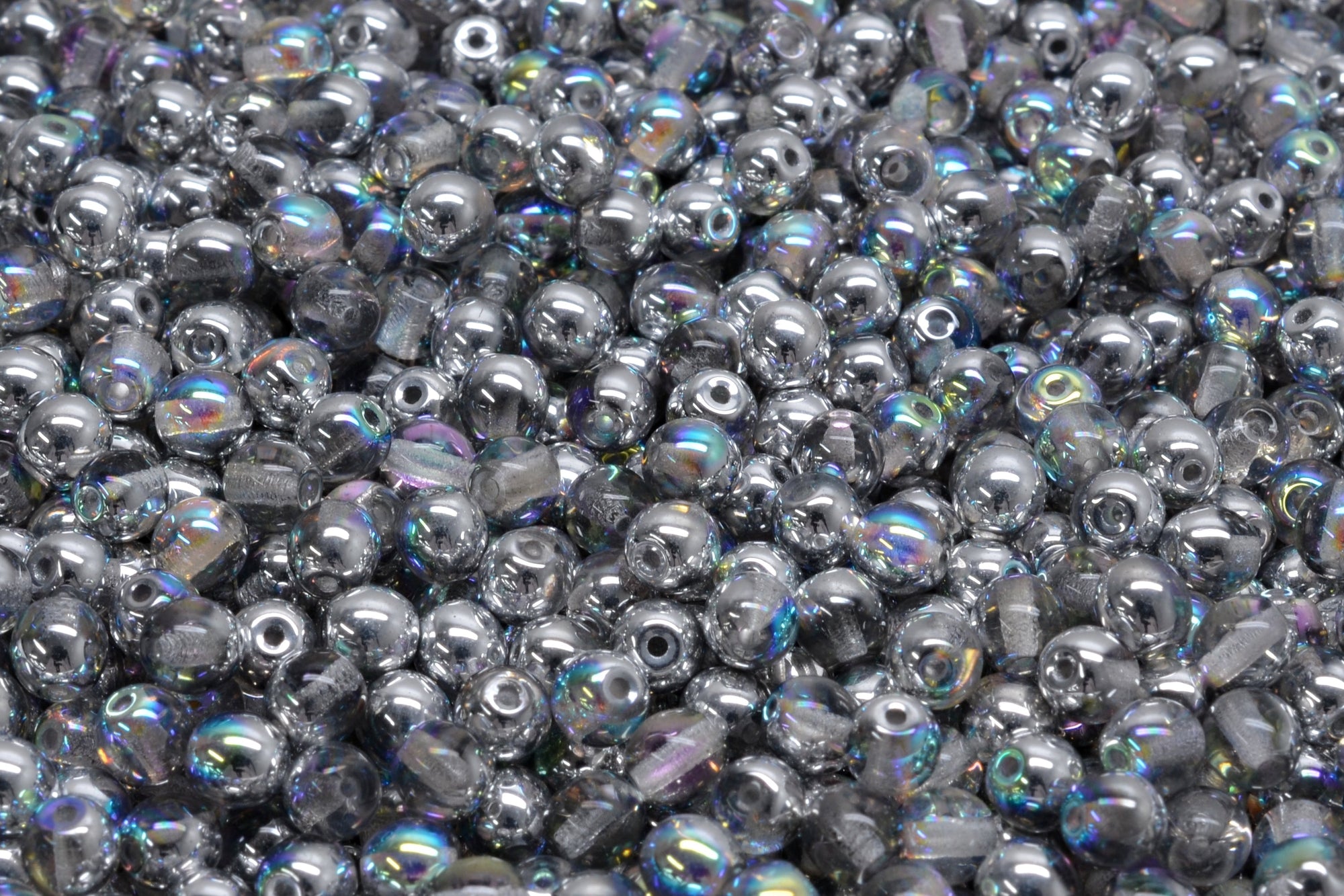 4mm Czech Round Druk Bead, Crystal Silver Rainbow, 50 pieces