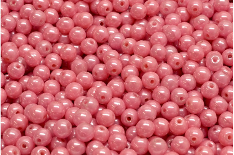 4mm Czech Round Druk Bead, Opaque Light Pink Luster, 50 pieces