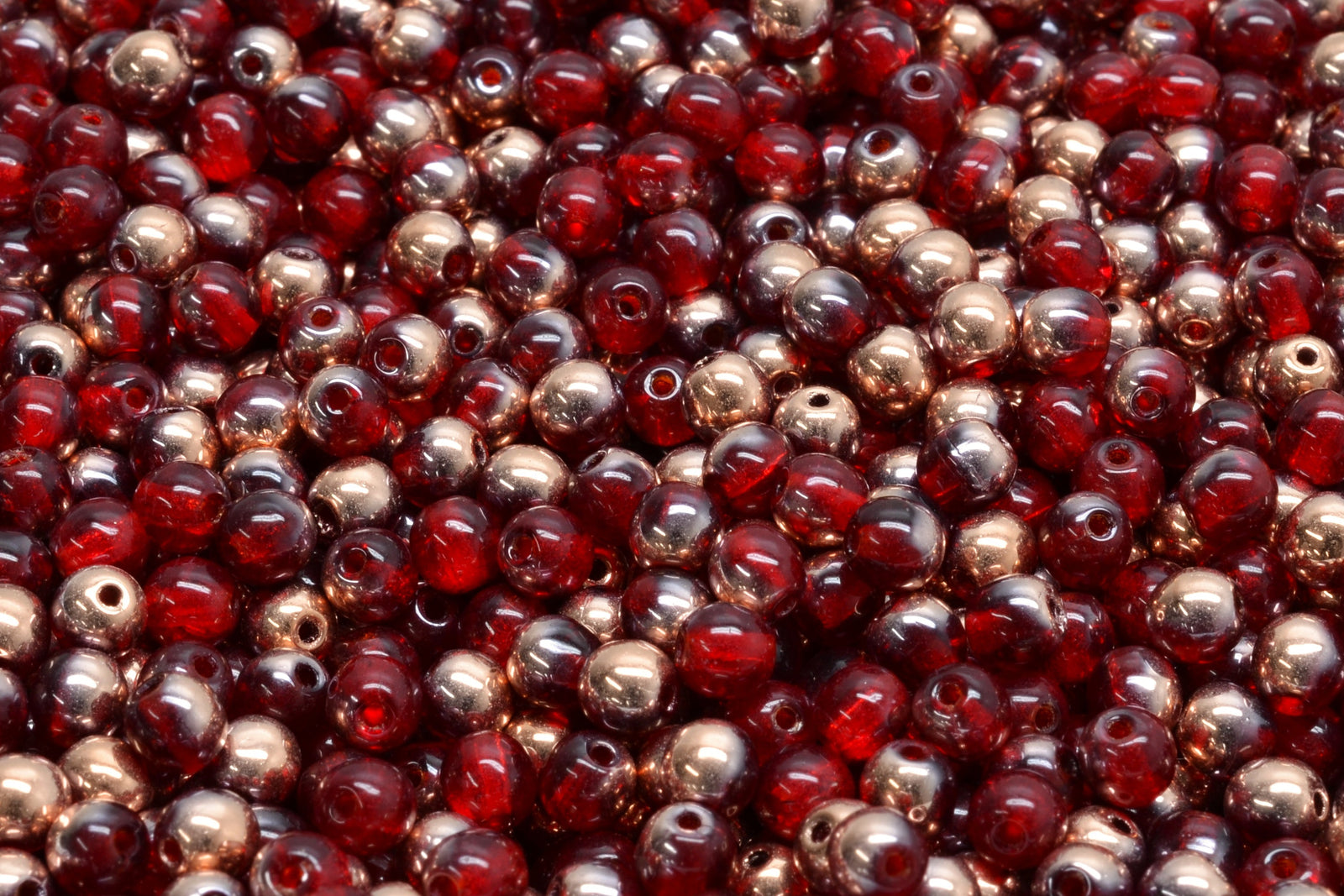4mm Czech Round Druk Bead, Ruby Capri Gold, 50 pieces