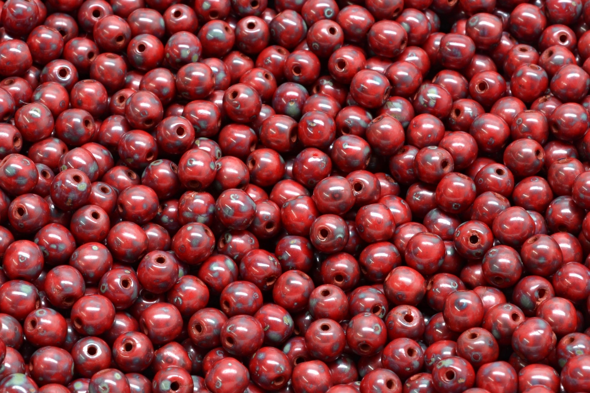 4mm Czech Round Druk Bead, Red Travertin, 50 pieces