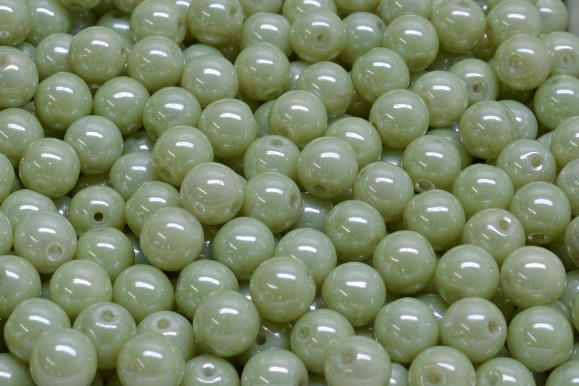 6mm Czech Round Druk Bead, Light Green Alabaster, 50 pieces