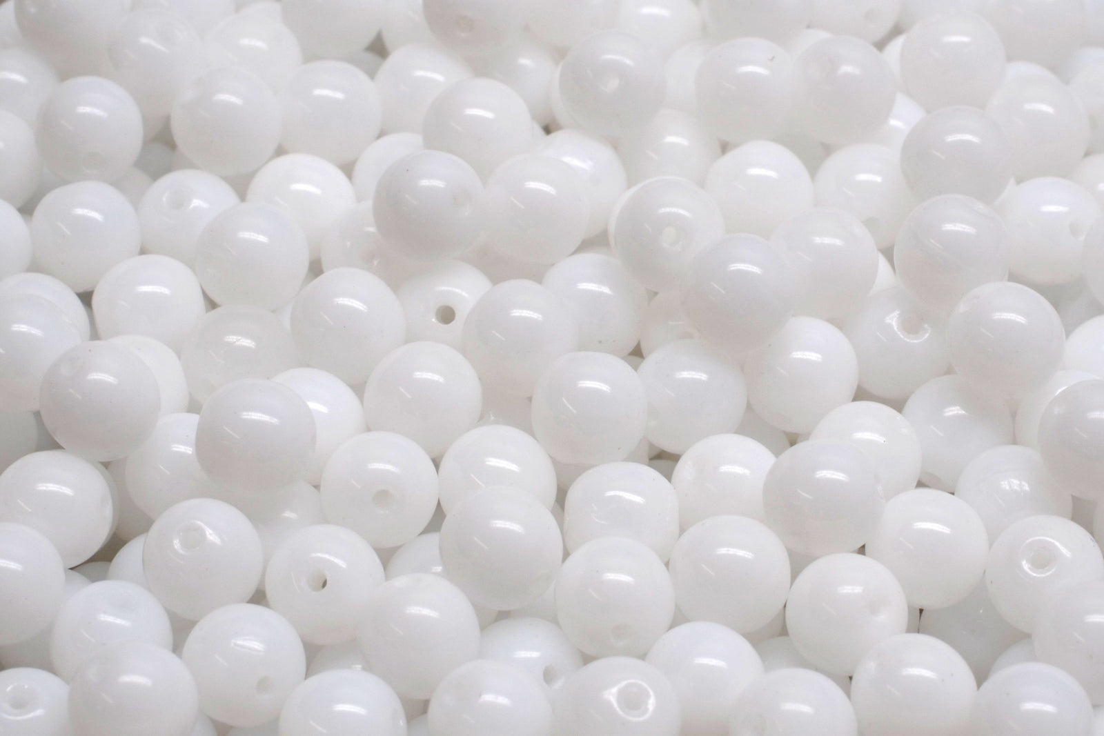 6mm Czech Round Druk Bead, Milky White, 50 pieces