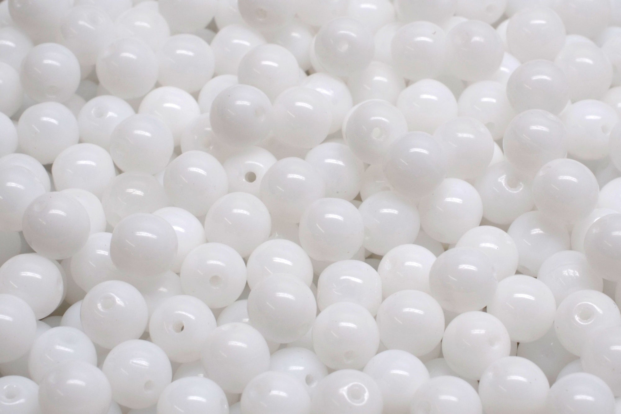 6mm Czech Round Druk Bead, Milky White, 50 pieces