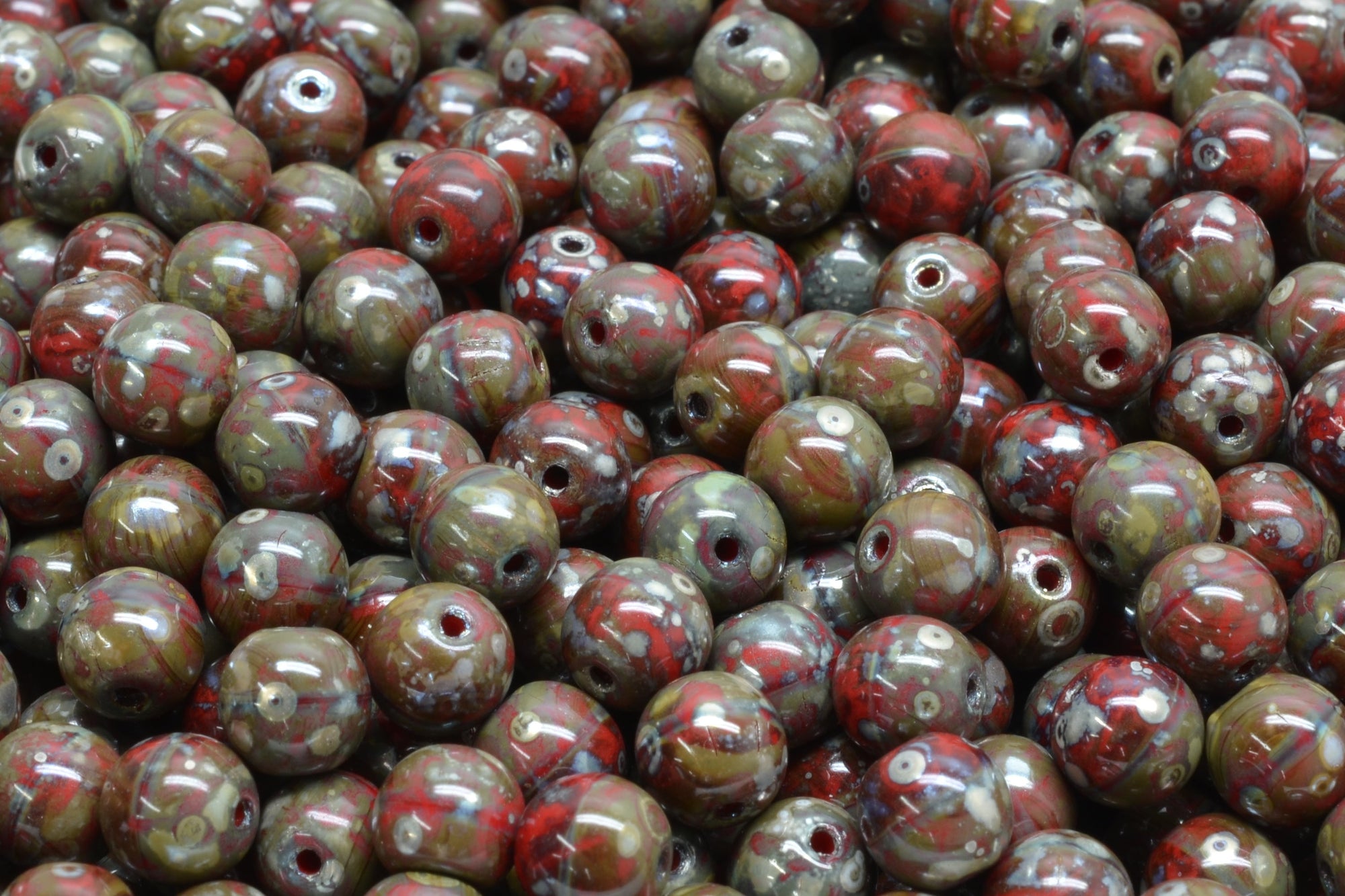6mm Czech Round Druk Bead, Red Picasso, 50 pieces
