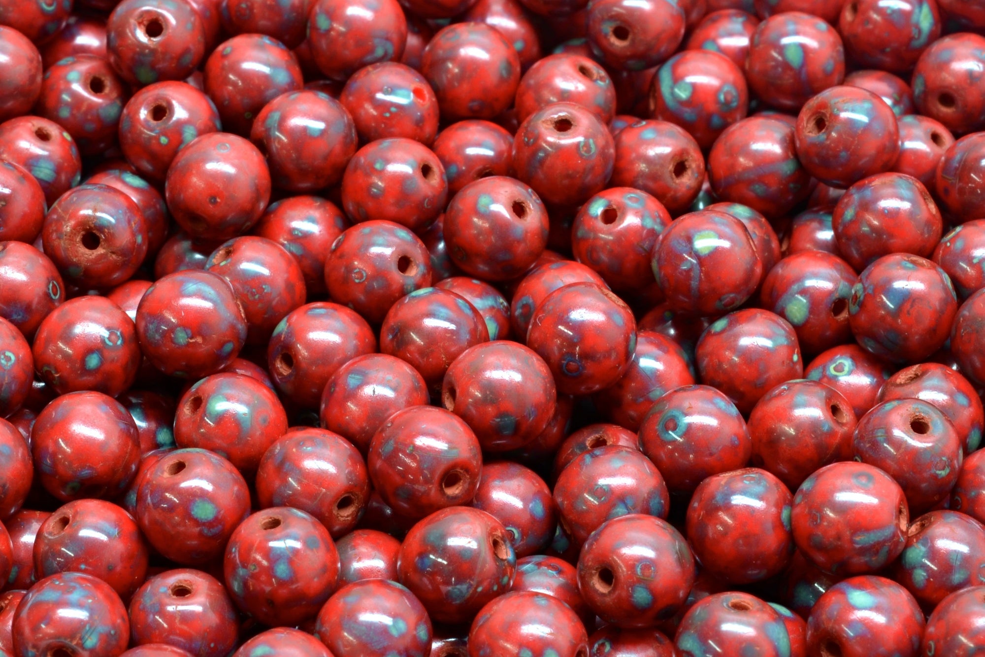 6mm Czech Round Druk Bead, Red Travertin, 50 pieces