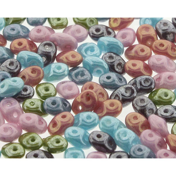ScaraBeads Mix Perline SuperDuo Ceche - 35g (circa 450 Pezzi) - Nero Opaco Con Set Neon (Giallo, Rosa, Verde) - 2,5x5 Mm, Due Fori