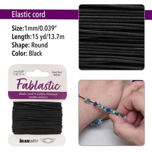 Fablastic 1mm Black Round Stretch Cord, 15 yards