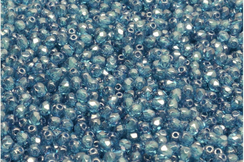 3mm Czech Fire Polish Beads, Crystal Blue Luster, 50 pieces