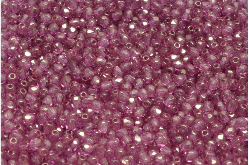 3mm Czech Fire Polish Beads, Crystal Pink Luster, 50 pieces