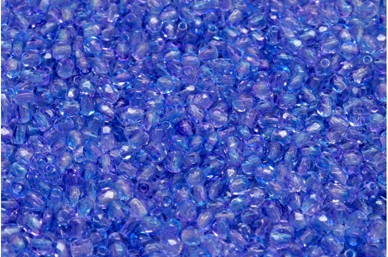 3mm Czech Fire Polish Beads, Crystal Alaska Blue/Purple, 50 pieces