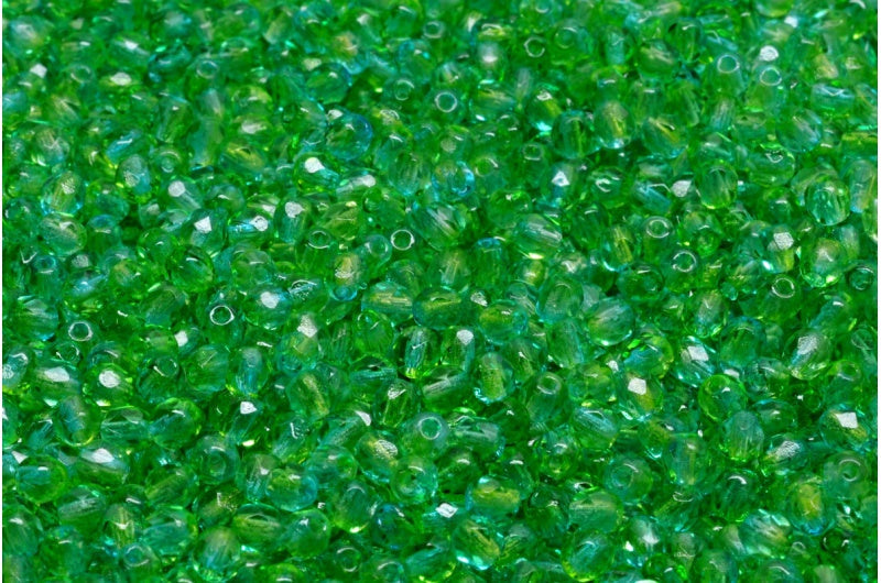 3mm Czech Fire Polish Beads, Crystal Yellow/Green, 50 pieces