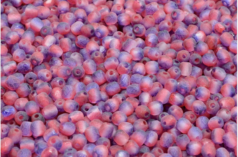 3mm Czech Fire Polish Beads, Matte Crystal Fuchsia/Tanzanite, 50 pieces