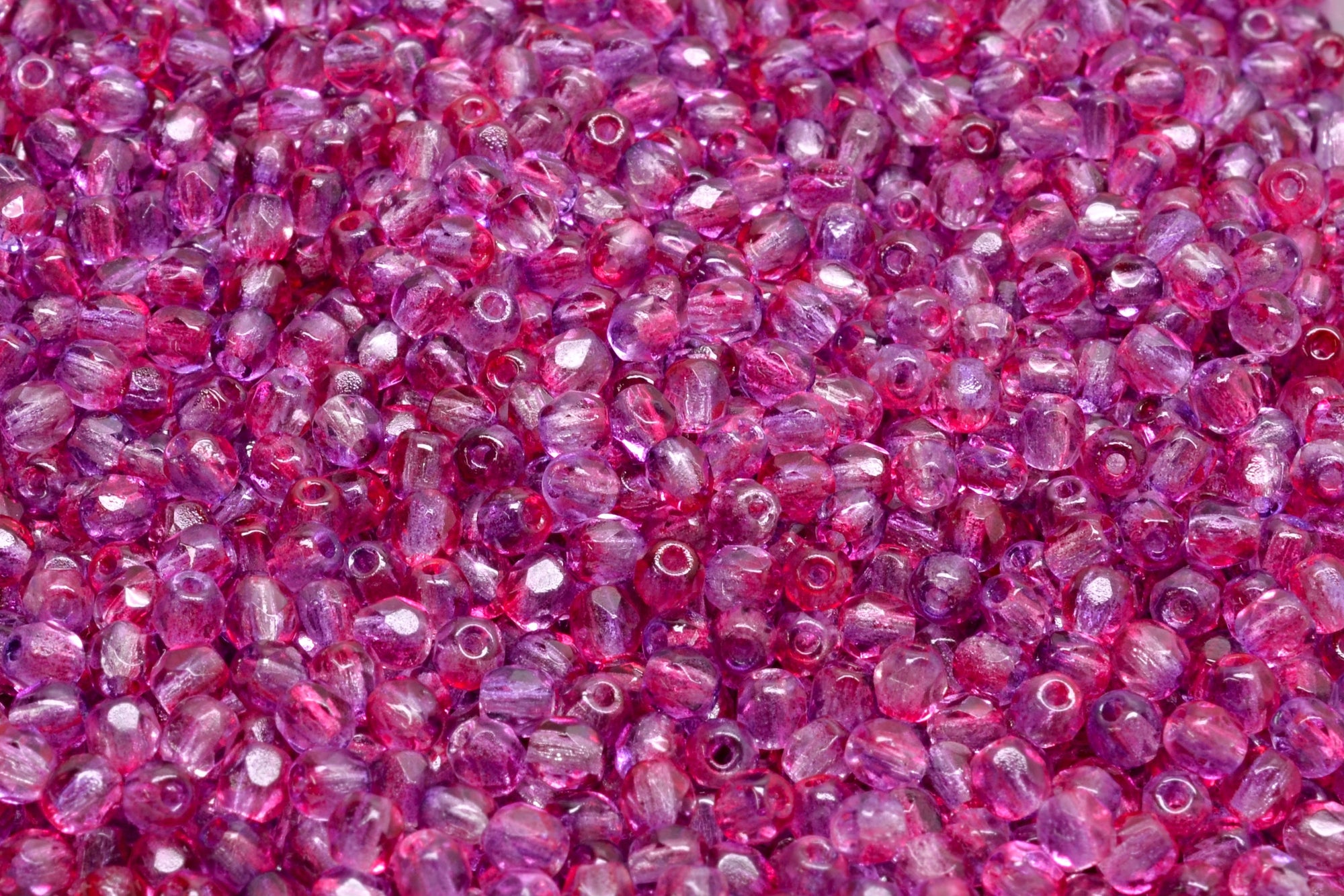 3mm Czech Fire Polish Beads, Crystal Pink/Purple, 50 pieces