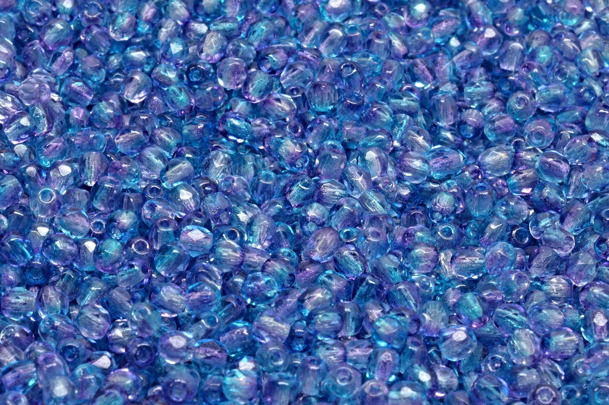 3mm Czech Fire Polish Beads, Crystal Blue/Purple, 50 pieces