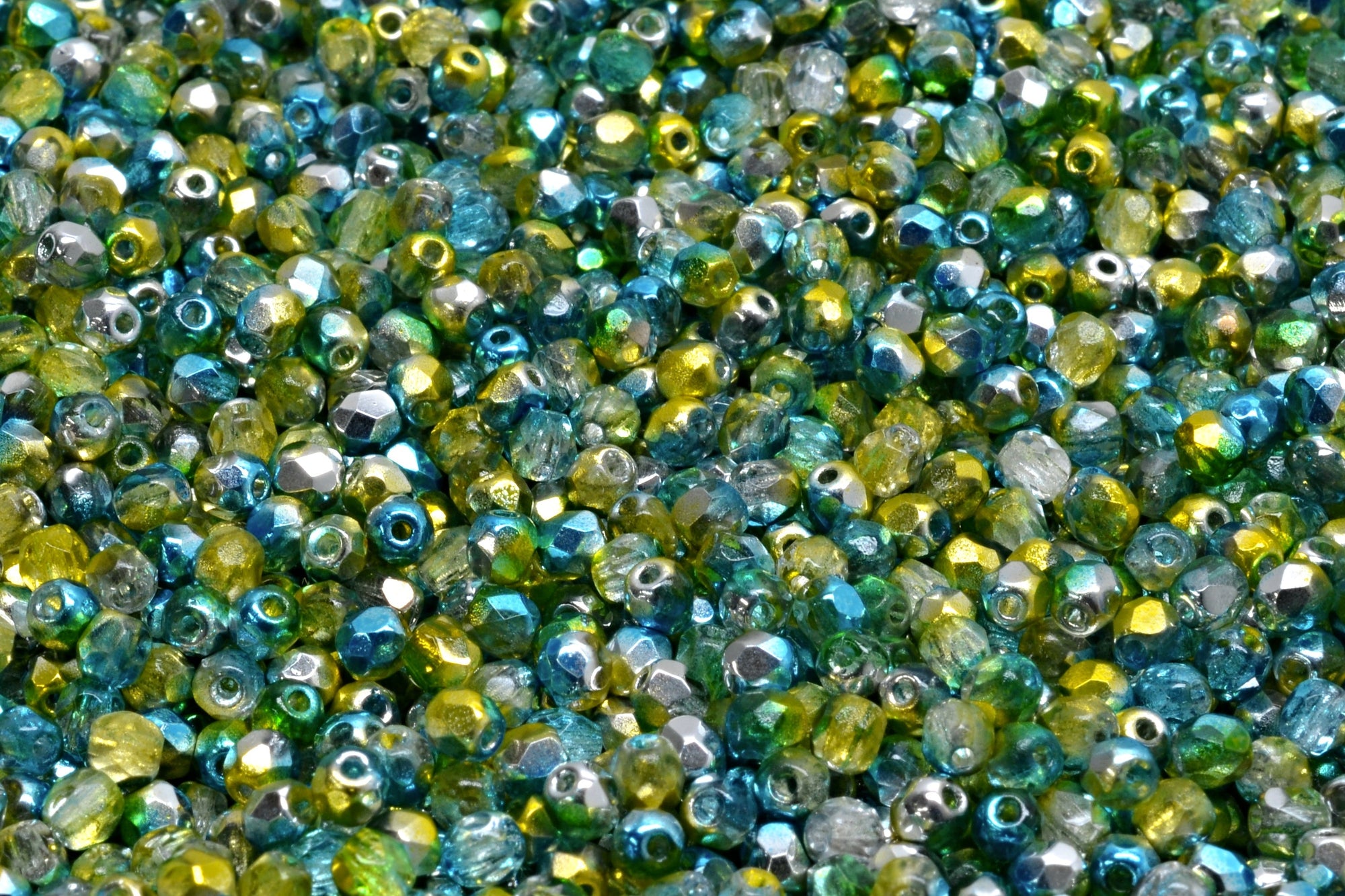3mm Czech Fire Polish Beads, Chartreuse/Teal, 50 pieces