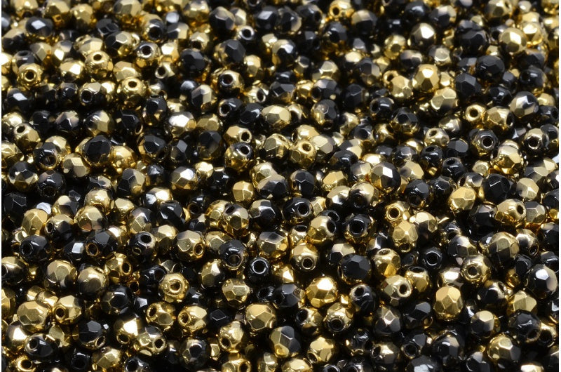 3mm Czech Fire Polish Beads, Jet Dorado, 50 pieces