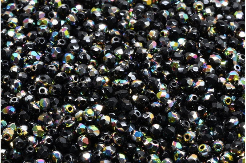 3mm Czech Fire Polish Beads, Jet Vitrail, 50 pieces