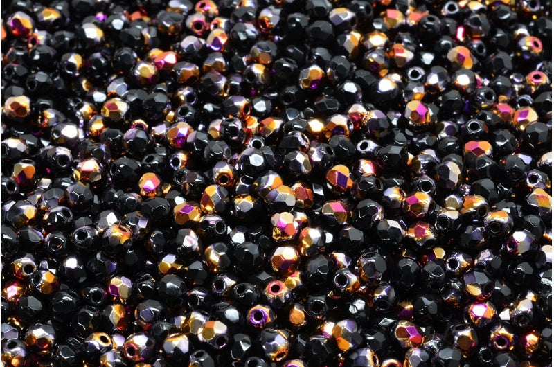 3mm Czech Fire Polish Beads, Jet Sliperit, 50 pieces