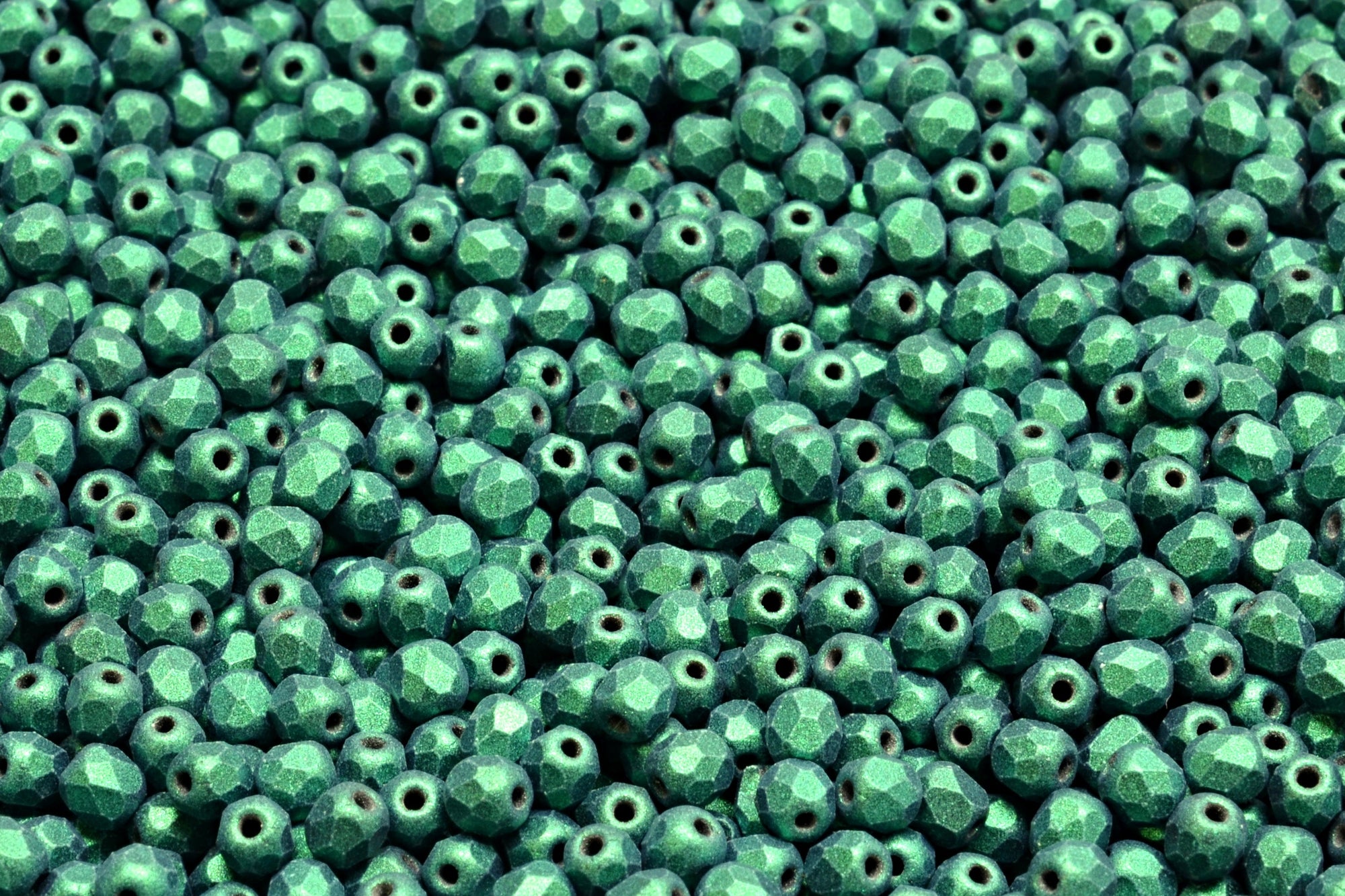 3mm Czech Fire Polish Beads, Metallic Matte Emerald, 50 pieces
