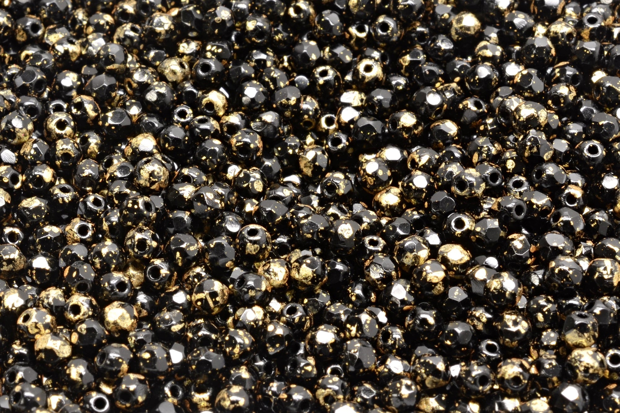 3mm Czech Fire Polish Beads, Gold Splash Jet, 50 pieces