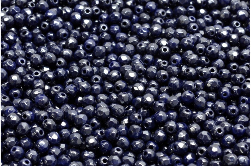 3mm Czech Fire Polish Beads, Opaque Navy, 50 pieces