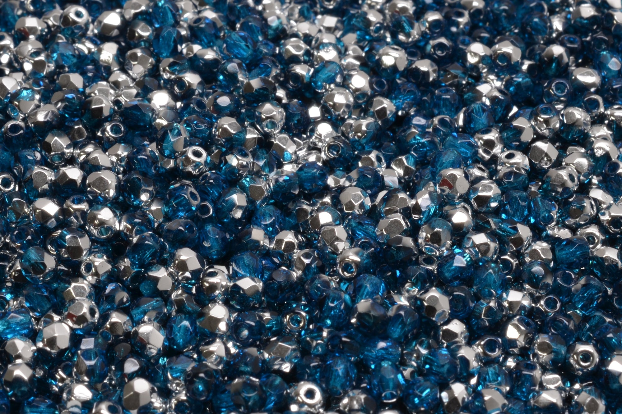 3mm Czech Fire Polish Beads, Capri Blue Silver, 50 pieces